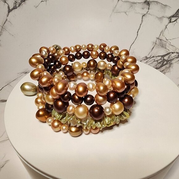 56a325e6-6c22-55e1-8e7c-  Cultured Multi Colored Pearl Cuff Bracelet with Twist Memory Wire